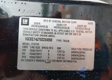 2009 Chevrolet Silverado 1500 Work Truck from USA, damaged, VIN 1GCEC14J79Z234358